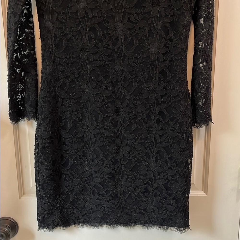 Jump Apparel Black Mesh Floral Long Sleeve Sheath Cocktail Dress - Size Large - Picture 11 of 13